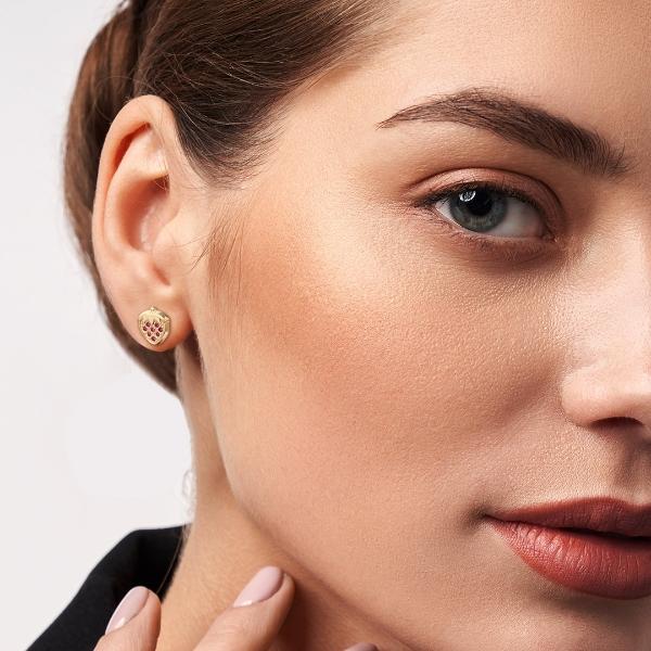 Aretes de oro 14k Mujer broquel Fresas con oro amarillo y zirconia | GIALLO
