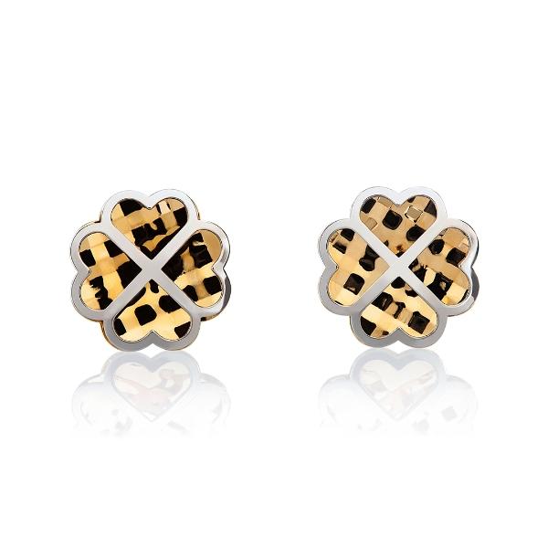 Aretes de oro 14k Mujer Broquel Pay de corazones con oro amarillo y oro blanco | GIALLO