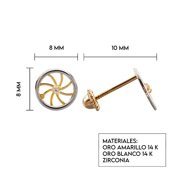 Aretes de oro 14k Mujer Broquel Rueda diamante con oro amarillo, oro blanco y zirconia | GIALLO