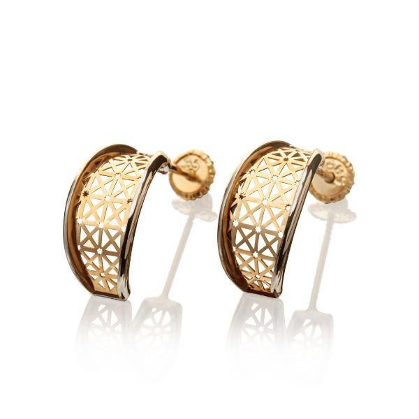 Aretes de oro 14k Mujer broquel Hojas con estrellas con oro amarillo y blanco | GIALLO
