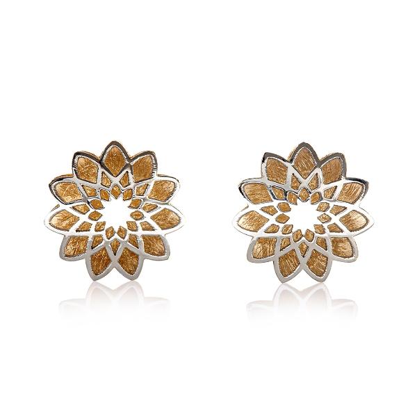 Aretes de oro 14k Mujer Broquel Girasoles con oro amarillo y oro blanco | GIALLO