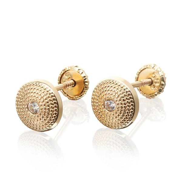 Aretes de oro 14k Mujer Broquel Cúpula dorada con oro amarillo y ciconia | GIALLO