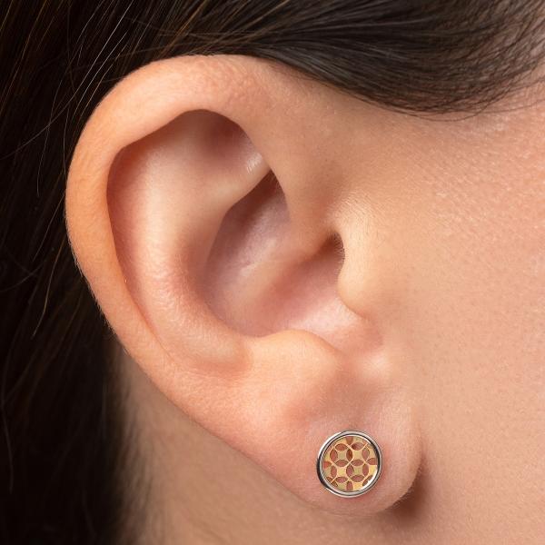 Aretes de oro 14k Mujer Broquel Sello de Arlequin con oro amarillo y oro blanco | GIALLO