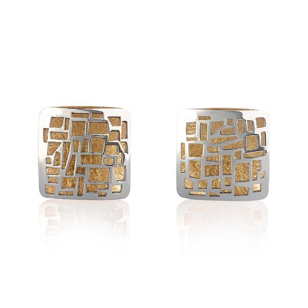 Aretes de oro 14k Mujer Broquel Cuadro minimalista con oro amarillo y oro blanco | GIALLO