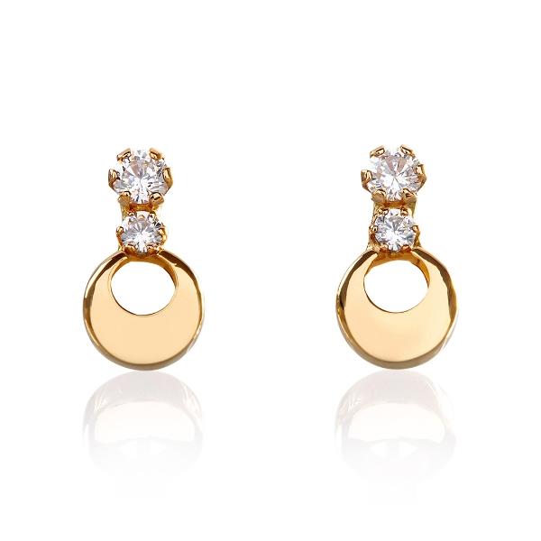 Aretes de oro 14k Mujer Broquel Gota de luna diamante con oro amarillo y zirconias | GIALLO