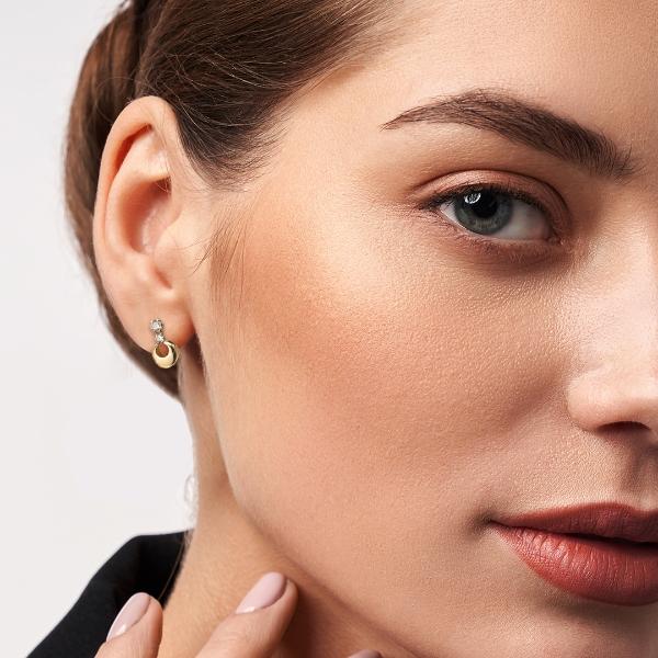 Aretes de oro 14k Mujer Broquel Gota de luna diamante con oro amarillo y zirconias | GIALLO