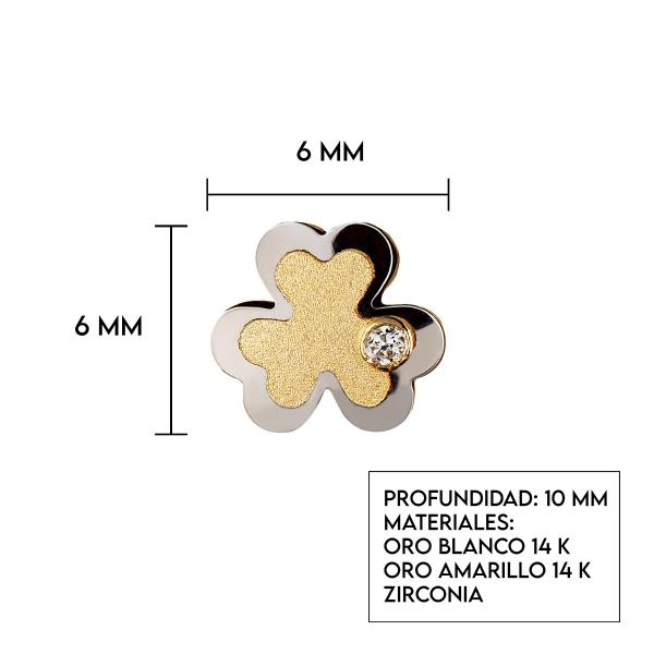 Aretes de Oro 14K Mujer Trébol con oro amarillo mate, oro blanco brillante y circonia | GIALLO
