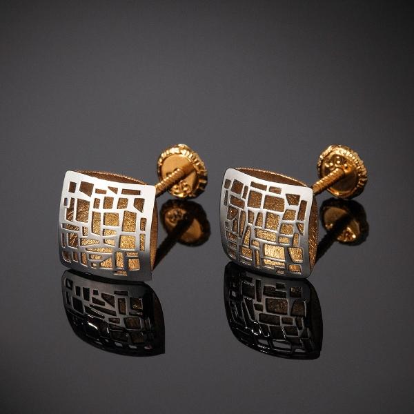 Aretes de oro 14k Mujer Broquel Cuadro minimalista con oro amarillo y oro blanco | GIALLO