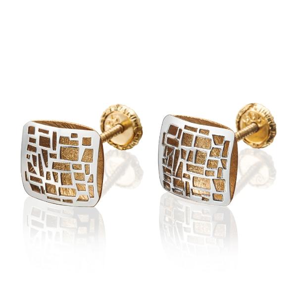 Aretes de oro 14k Mujer Broquel Cuadro minimalista con oro amarillo y oro blanco | GIALLO