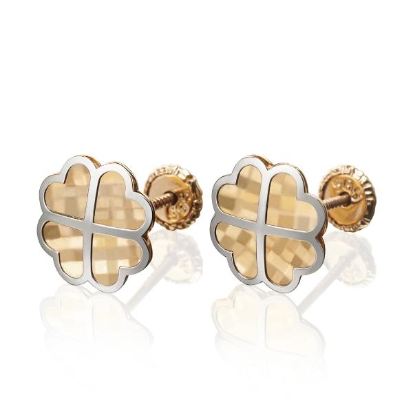 Aretes de oro 14k Mujer Broquel Pay de corazones con oro amarillo y oro blanco | GIALLO