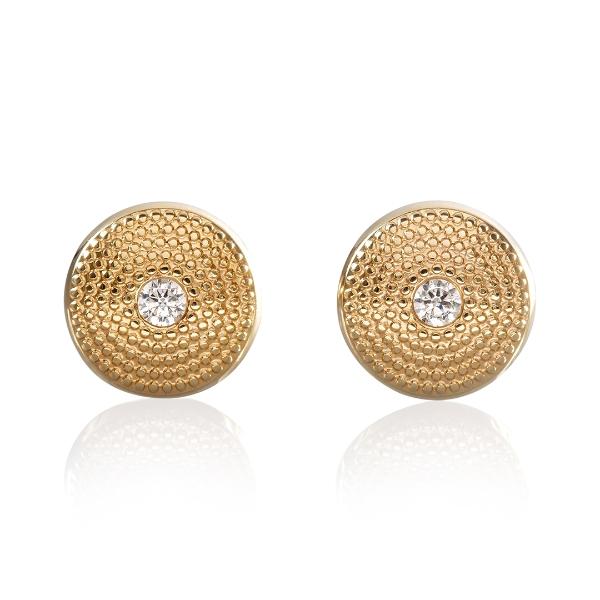 Aretes de oro 14k Mujer Broquel Cúpula dorada con oro amarillo y ciconia | GIALLO
