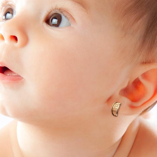 Aretes de oro 14k Mujer broquel Hojas con estrellas con oro amarillo y blanco | GIALLO