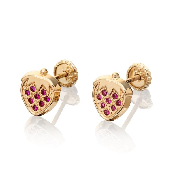 Aretes de oro 14k Mujer broquel Fresas con oro amarillo y zirconia | GIALLO