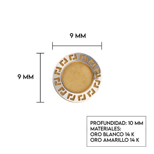 Aretes de Oro 14K broquel Grecas Marca GIALLO Jewelry Joyería mexicana Oro 14K para Bebé, niñas, adultos