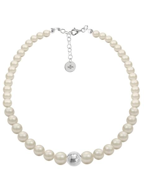Collar y aretes de Perlas de cristal crema con plata, Joyería Zvezda 