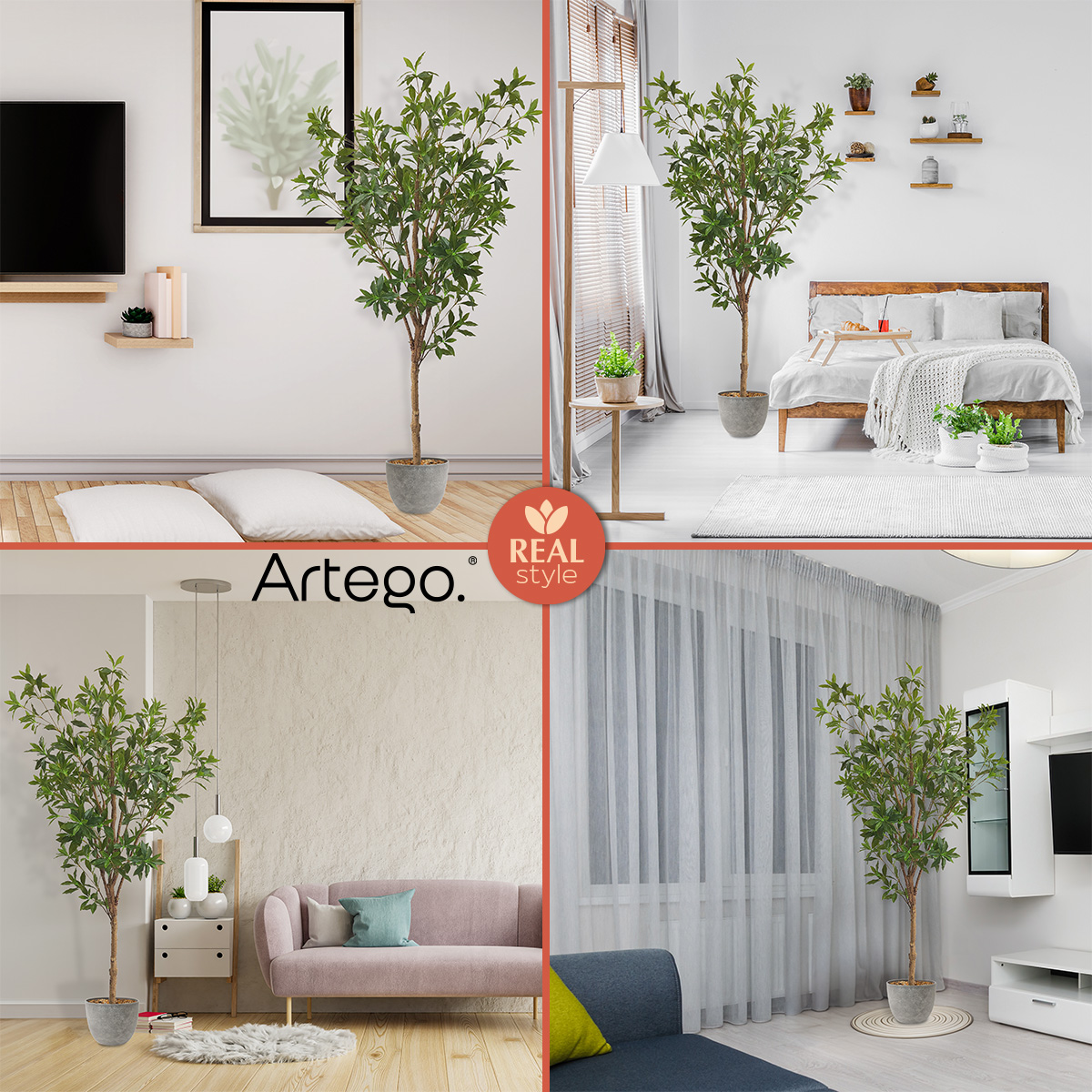 Planta artificial decorativa moderna con maceta Pieris grande de 170cm de alto Artego para hogar sala comercio oficina.