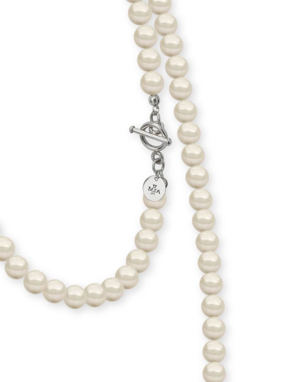 Collar triple con Perlas de cristal crema de plata, Joyería Zvezda .