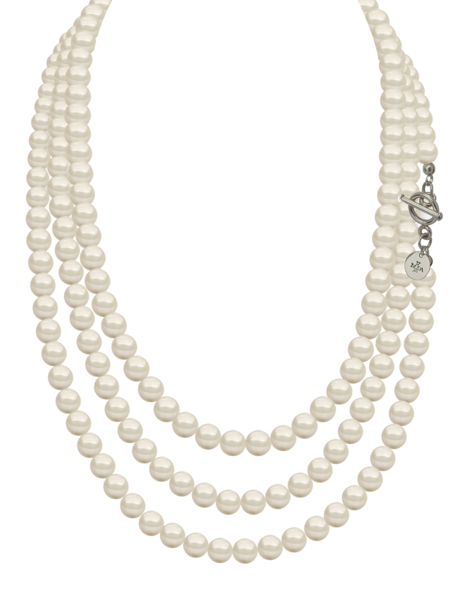 Collar triple con Perlas de cristal crema de plata, Joyería Zvezda .