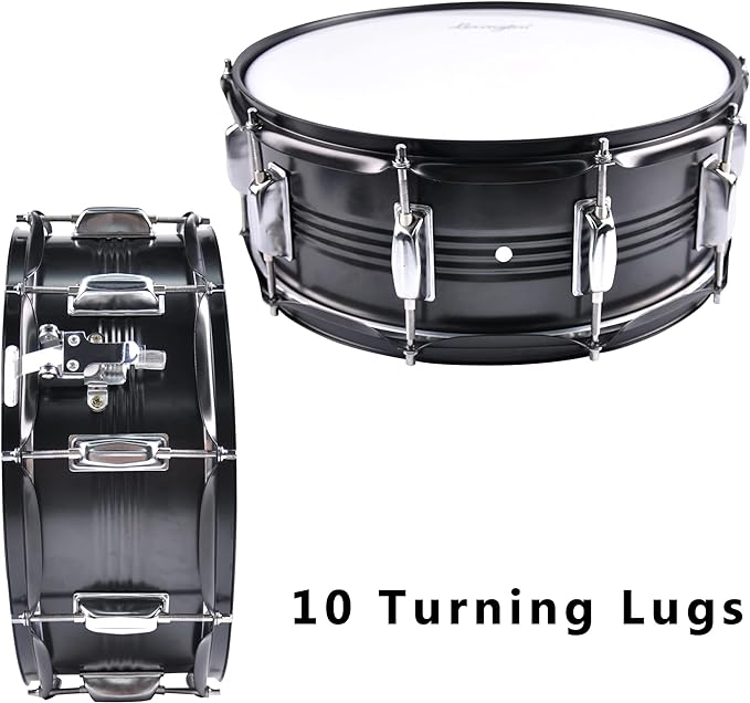 A Lexington Snare Tambor Set Estudiante Carcasa Acero 14 X 5.5 Pulgadas con 10 Orejetas, Incluye Llave de Tambor, Baquetas y Correa.