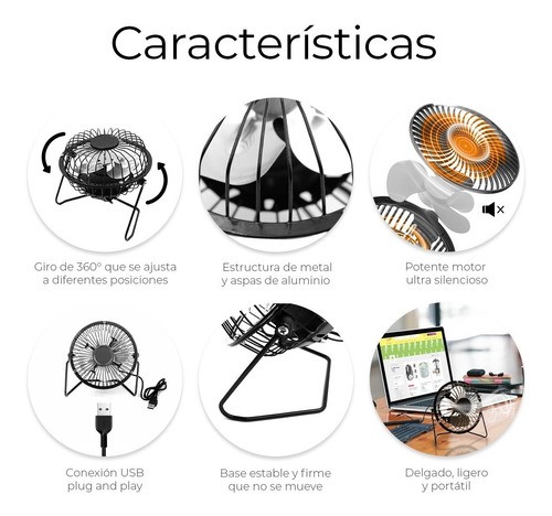 Ventilador De Escritorio Usb Pequeño Aspas De Metal 14cm