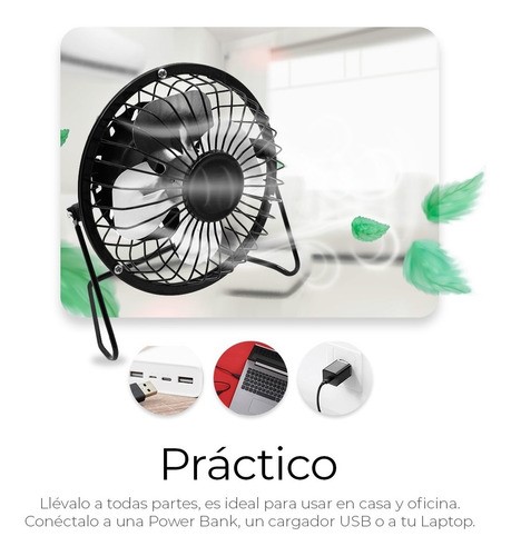 Ventilador De Escritorio Usb Pequeño Aspas De Metal 14cm