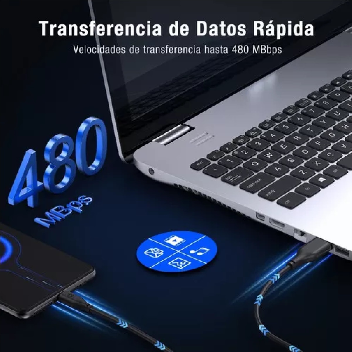1hora 1m 5a Tipo C Cable De Datos Usb De Carga Rápida Color Negro.