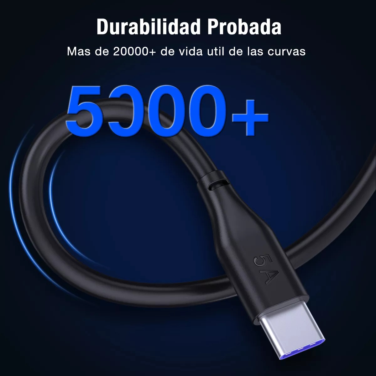 1hora 1m 5a Tipo C Cable De Datos Usb De Carga Rápida Color Negro.