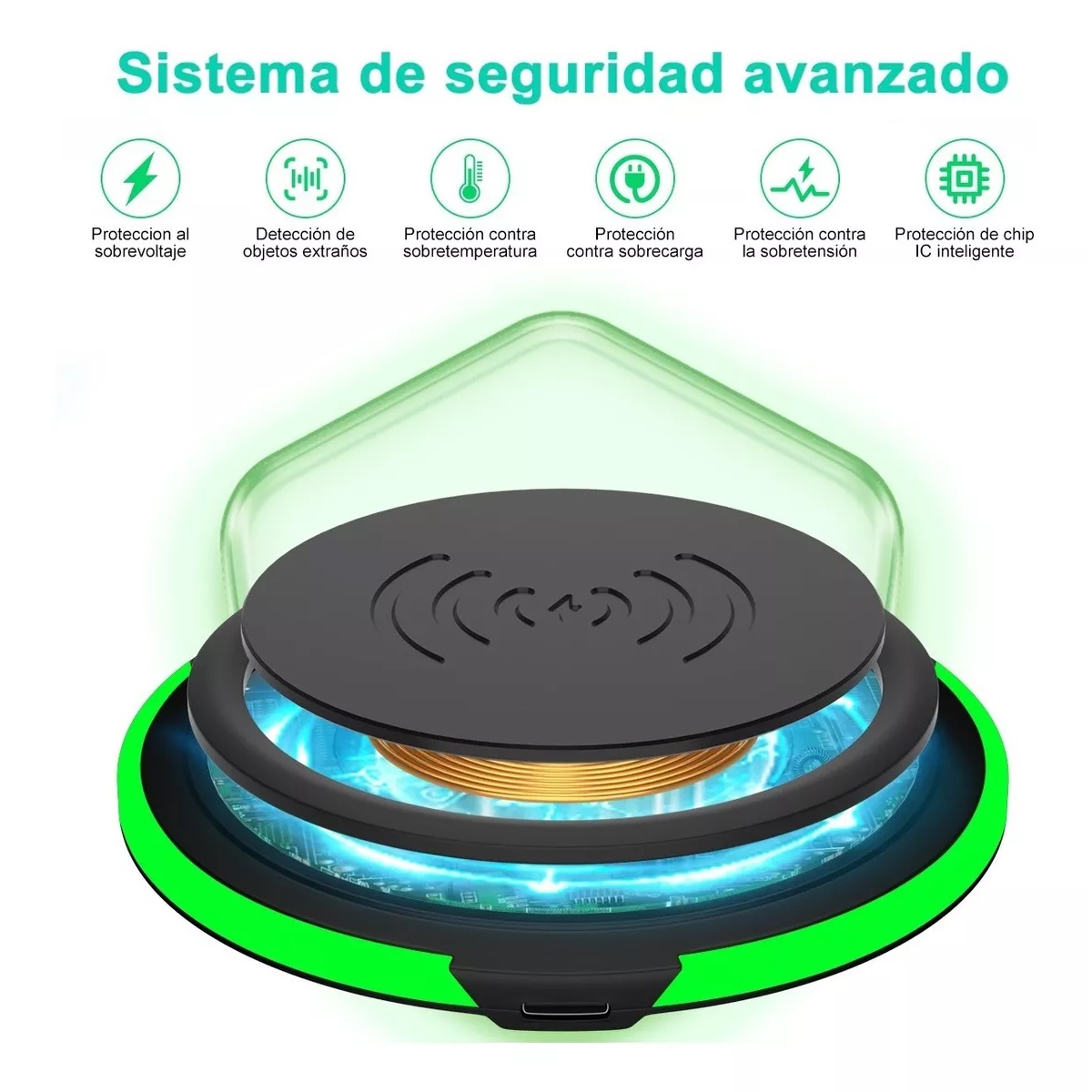 Cargador Inalambrico 15w Móvil De Carga Rápida Qi Universal Negro.