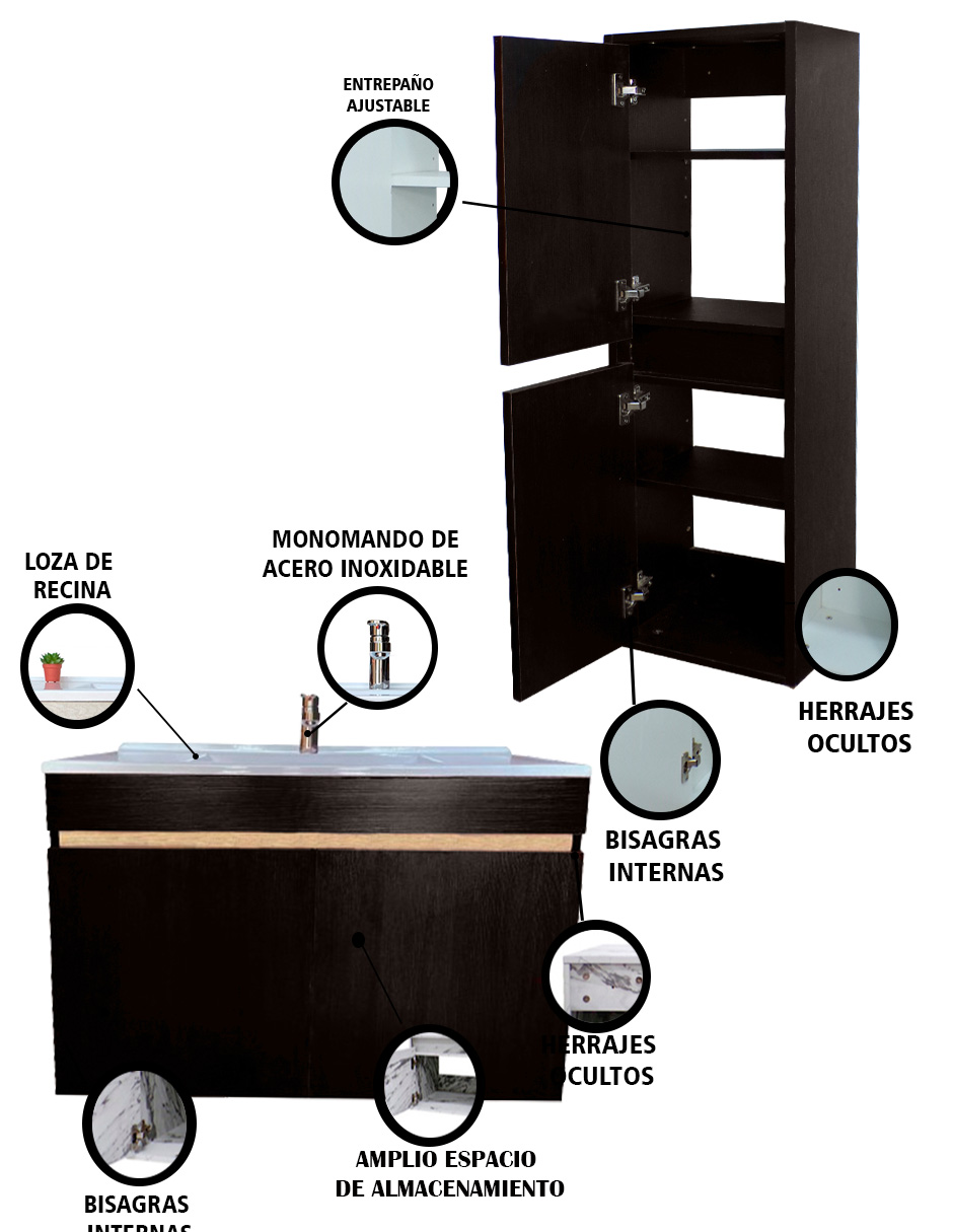 Combo De Gabinete Para Baño Lavamanos Y Monomando + Gabinete Organizador Moscú