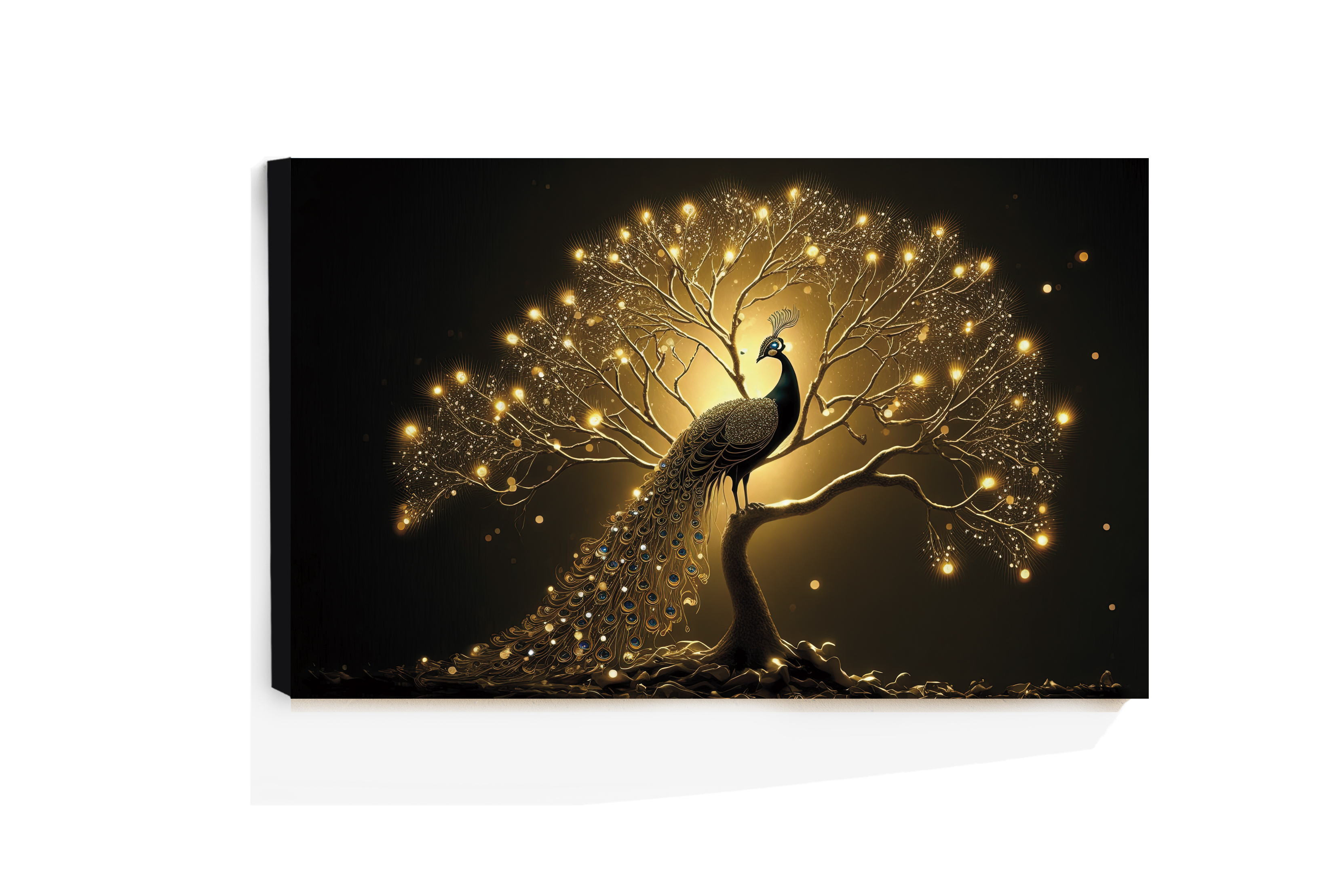 Cuadro Decorativo Acrílico Pavo Real Dorado 70x120  