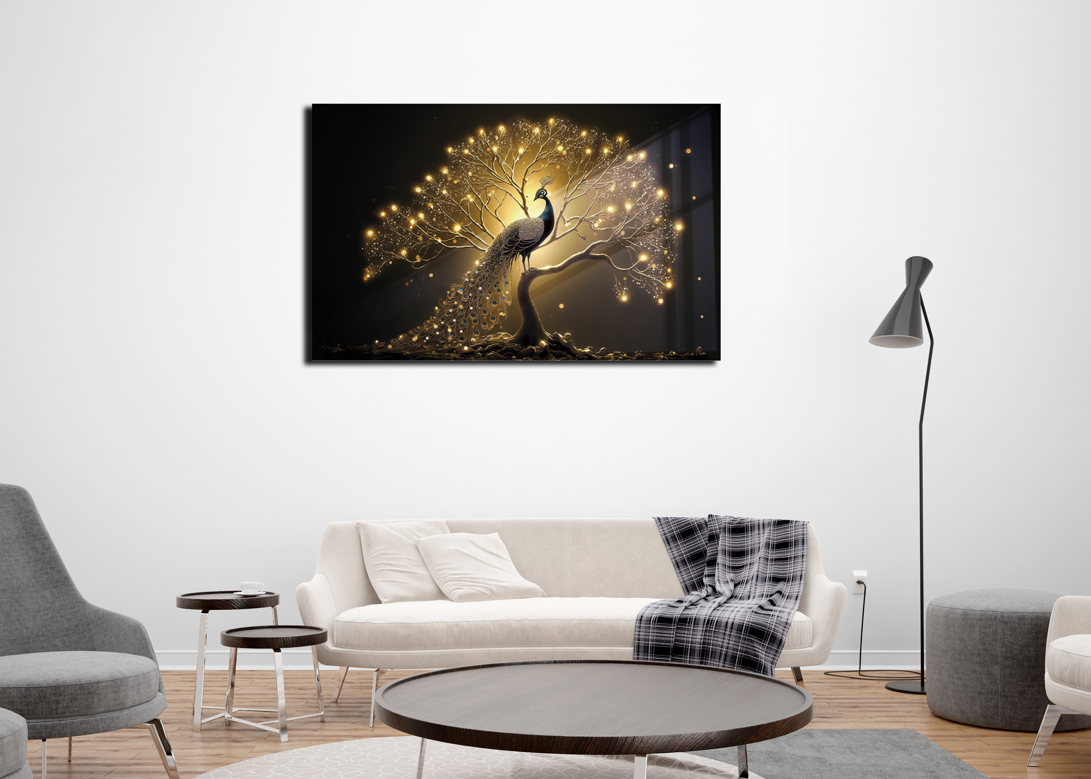 Cuadro Decorativo Acrílico Pavo Real Dorado 70x120  