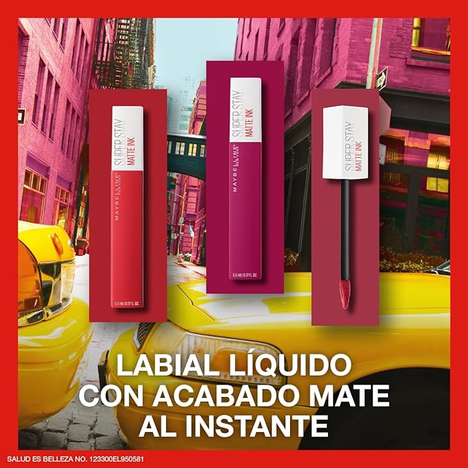 A Maybelline Labial líquido matte de larga duración, Superstay Matte Ink tono Amazonian 70, 5g.