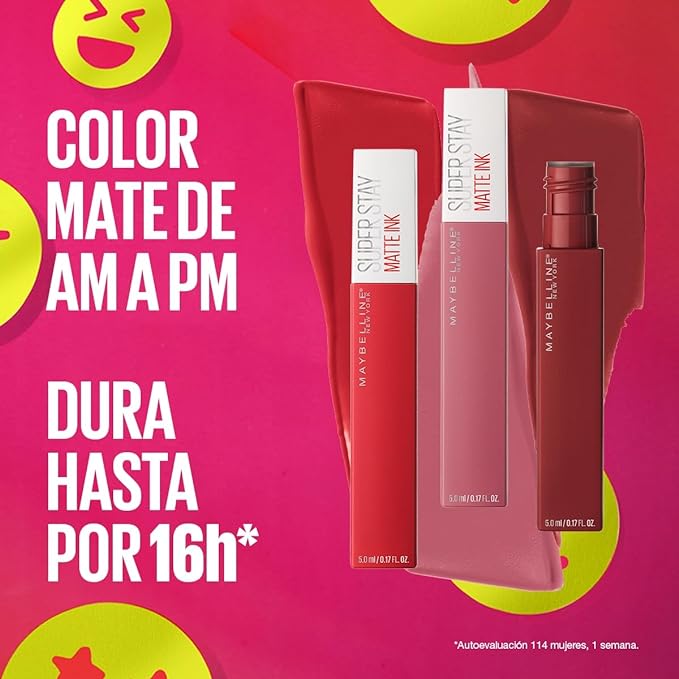 A Maybelline Labial líquido matte de larga duración, Superstay Matte Ink tono Amazonian 70, 5g.