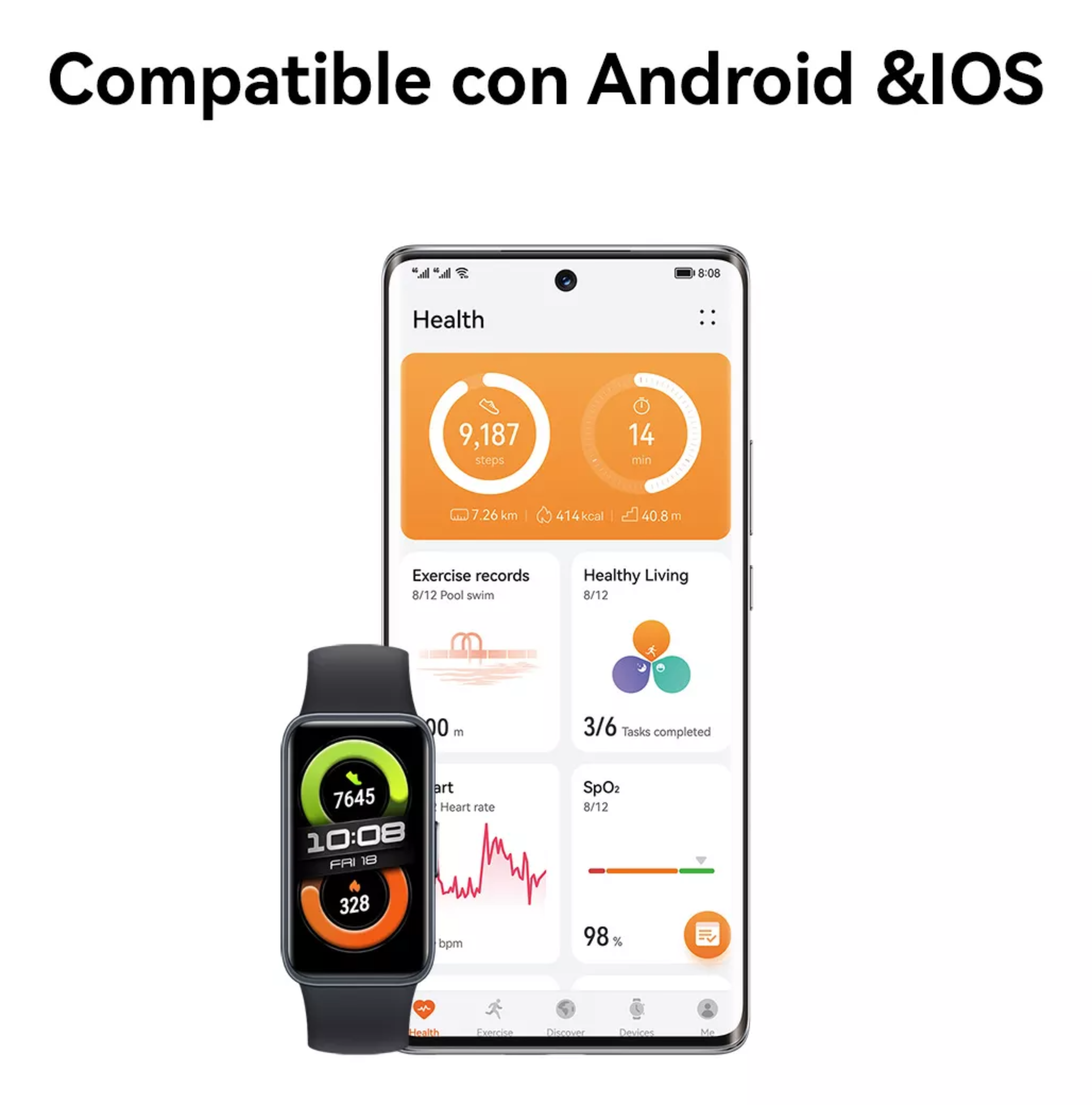 Smartwatch Huawei Band 8 1.47' Batería Hasta 14 Días Rosa.