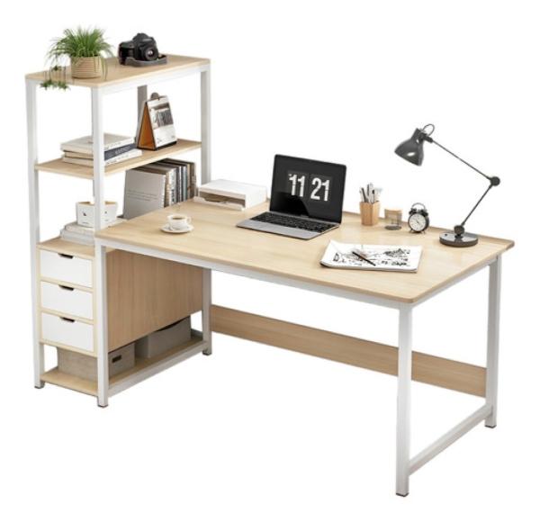 Escritorio Con Repisa Laterale Minimalista Para Oficina 1.2m roble cepillado