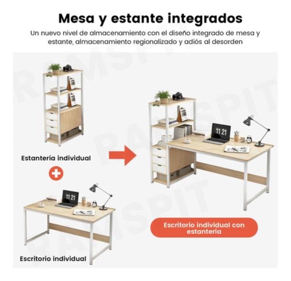 Escritorio Con Repisa Laterale Minimalista Para Oficina 1.2m roble cepillado