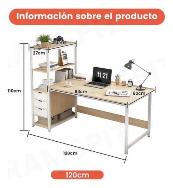 Escritorio Con Repisa Laterale Minimalista Para Oficina 1.2m roble cepillado