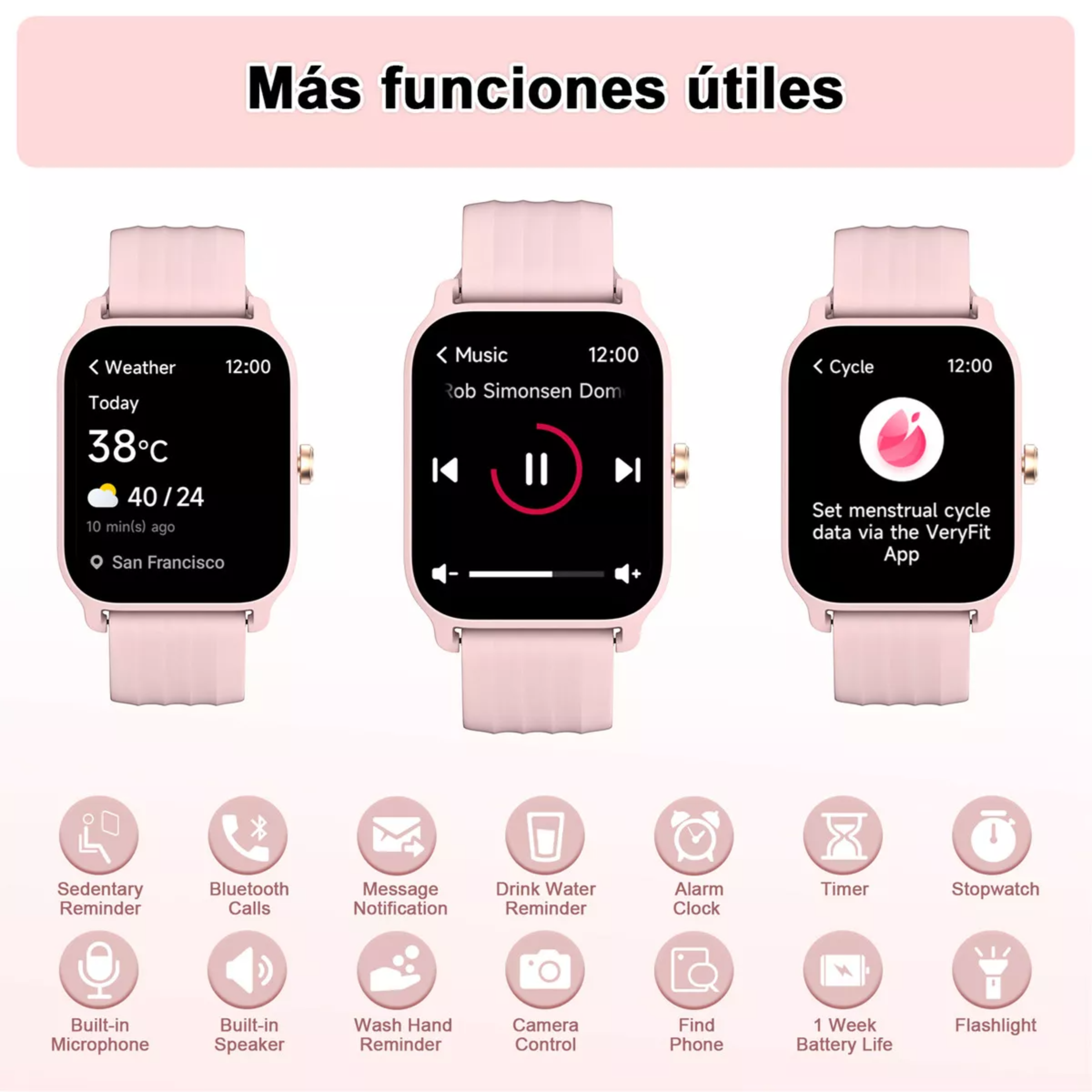 Iowodo W13 Sport Reloj Inteligente Mujer Smart watch 1.85" Caja De Abs + Pc Rosa Malla Rosa De Silicona Smartwatch.