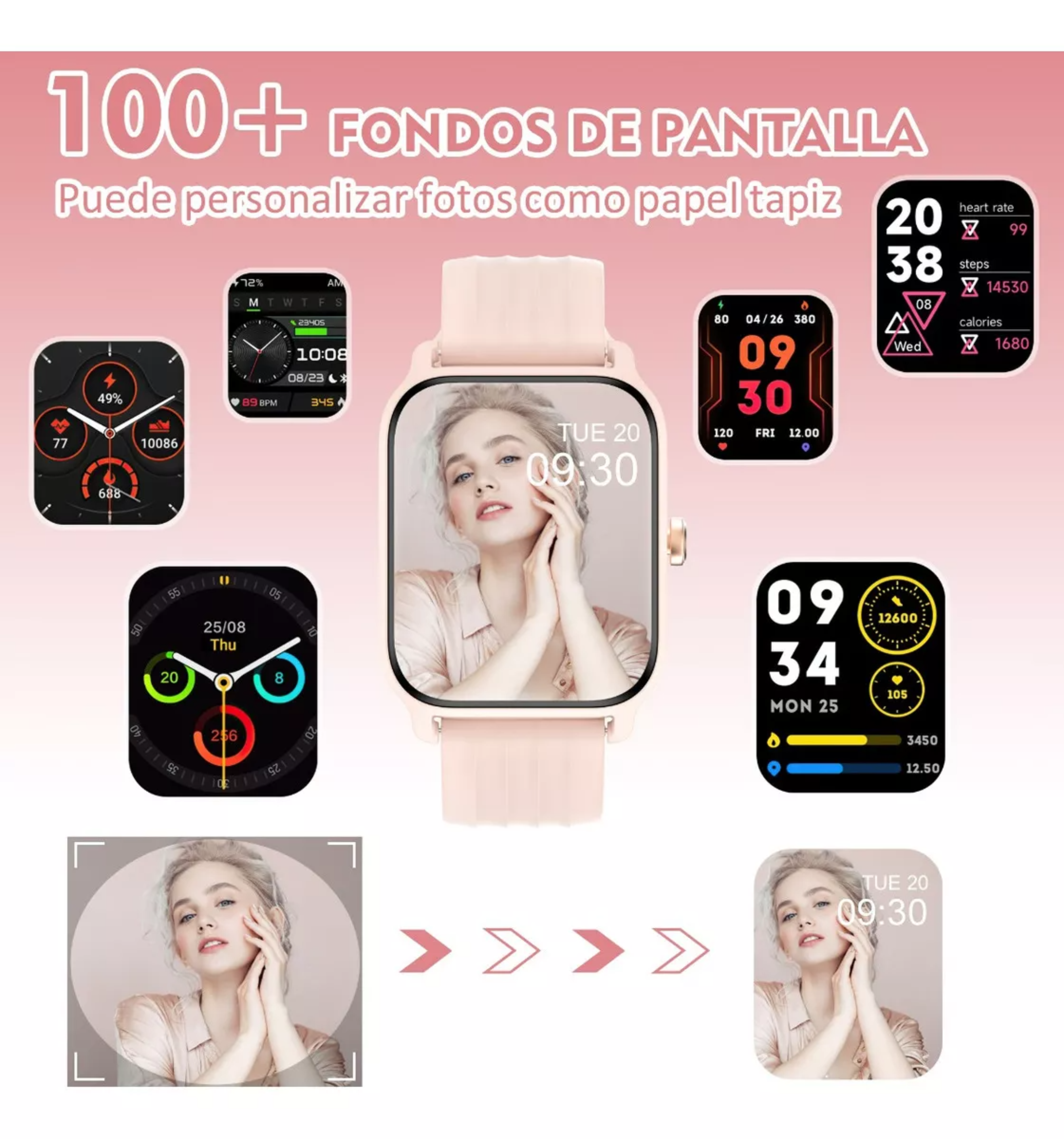 Iowodo W13 Sport Reloj Inteligente Mujer Smart watch 1.85" Caja De Abs + Pc Rosa Malla Rosa De Silicona Smartwatch.