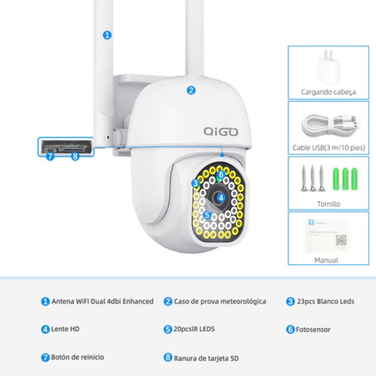 Cámaras De Seguridad Vigilancia Exterior Wifi Inalambricas QIGO Q43