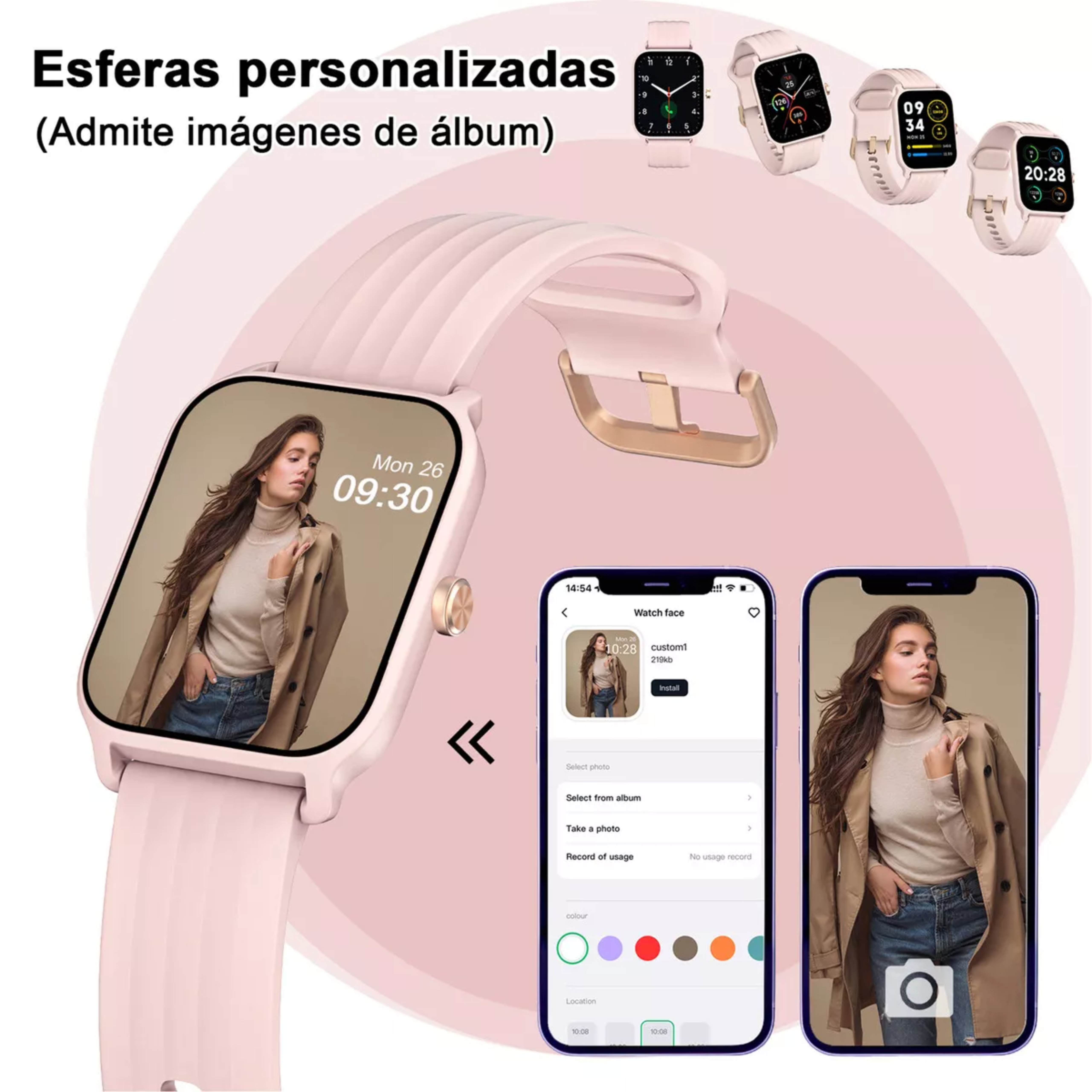 Iowodo W13 Sport Reloj Inteligente Mujer Smart watch 1.85" Caja De Abs + Pc Rosa Malla Rosa De Silicona Smartwatch.