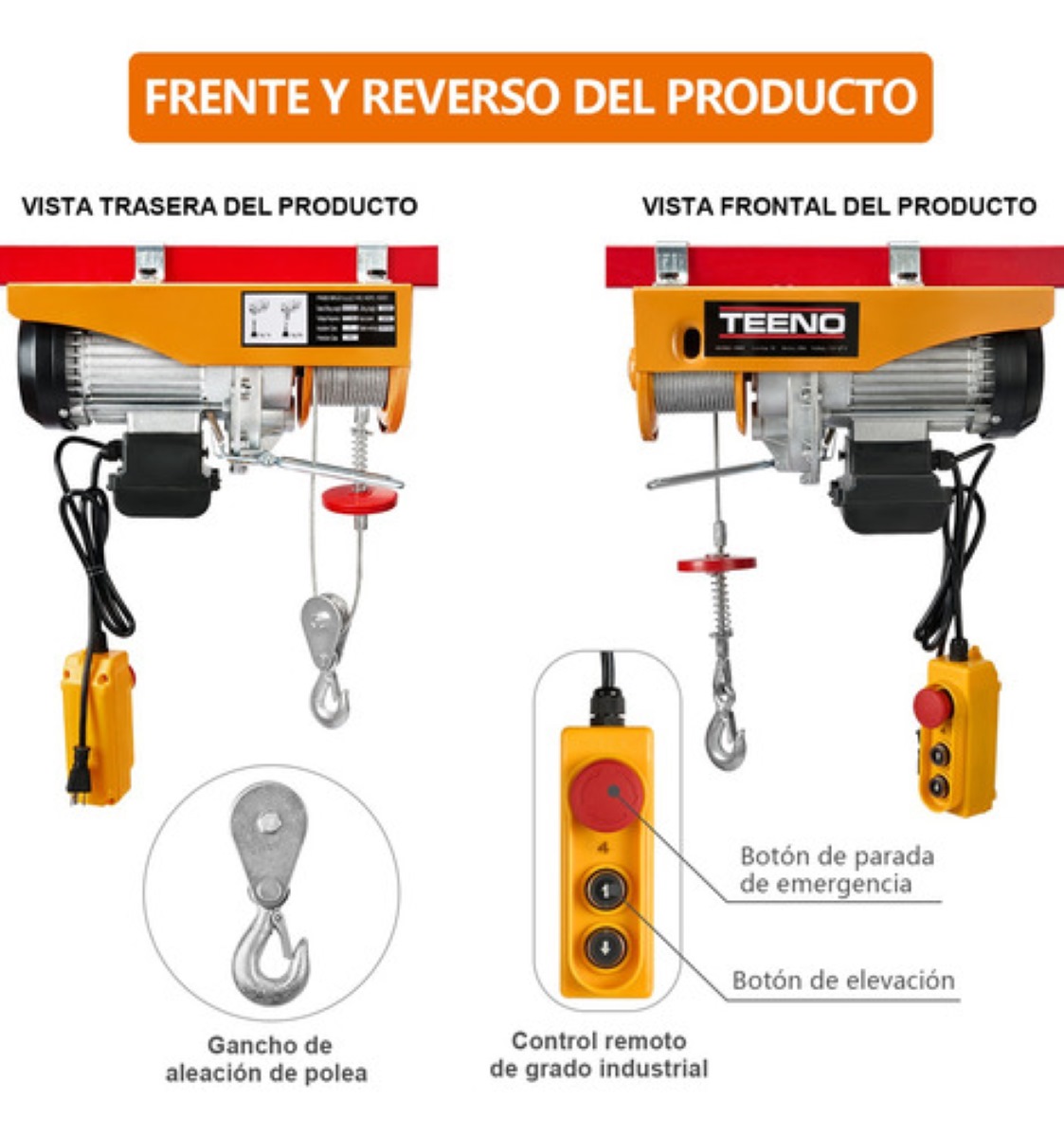 Polipasto Eléctrico Teeno De Carga De 400/800kg, 20 M, 110v