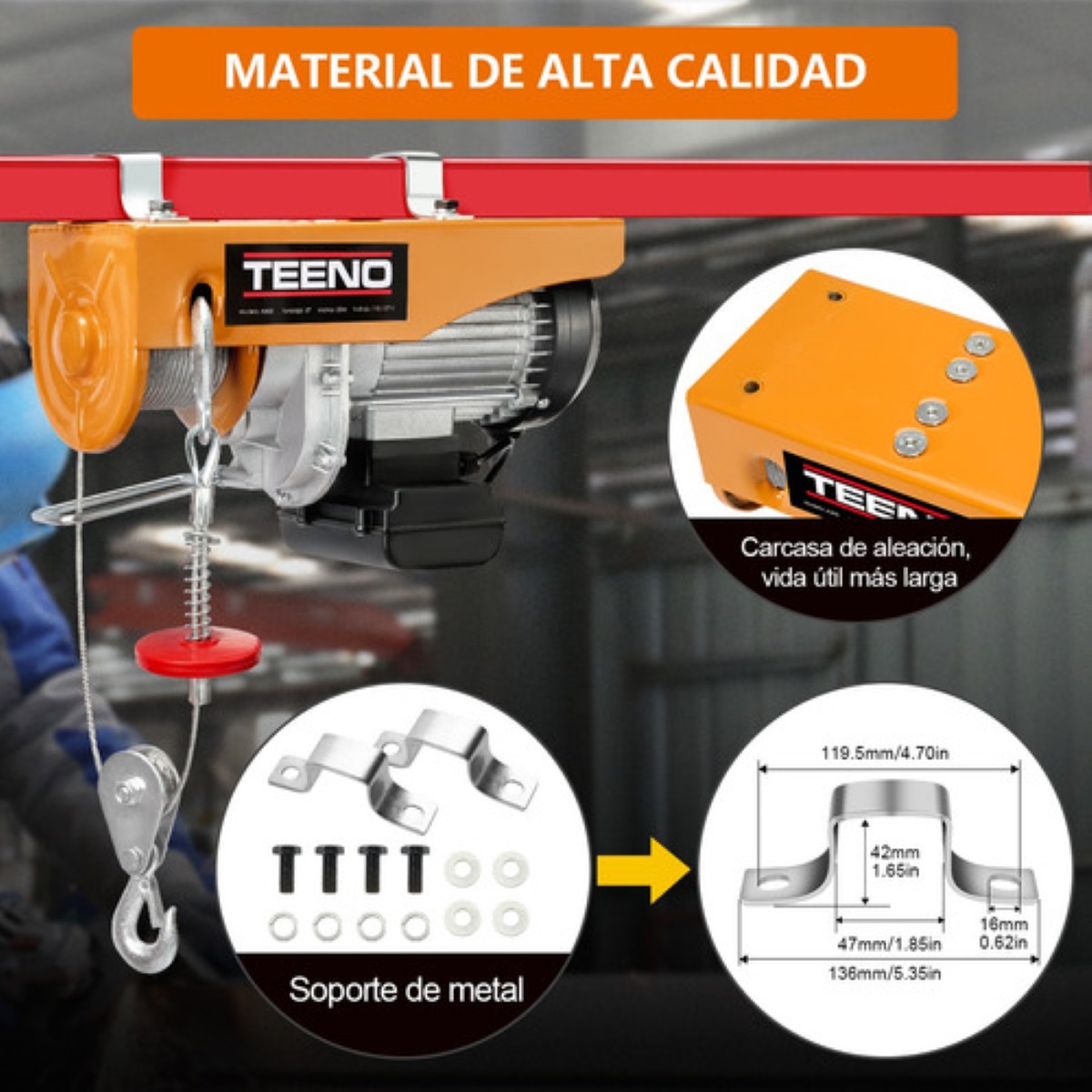 Polipasto Eléctrico Teeno De Carga De 400/800kg, 20 M, 110v
