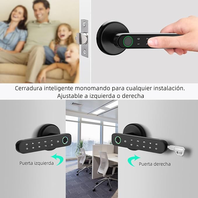 LKUWEE Cerradura Inteligente 5 en 1, Huella Digital/APP/Contraseña/Tarjeta IC/Llave Mecánica Cerradura Electrónica Digital, Recargable, Protección con Contraseña, APP Control.