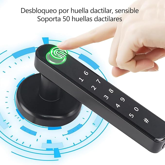 LKUWEE Cerradura Inteligente 5 en 1, Huella Digital/APP/Contraseña/Tarjeta IC/Llave Mecánica Cerradura Electrónica Digital, Recargable, Protección con Contraseña, APP Control.