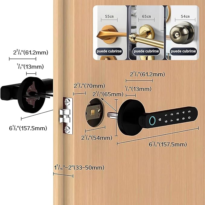 LKUWEE Cerradura Inteligente 5 en 1, Huella Digital/APP/Contraseña/Tarjeta IC/Llave Mecánica Cerradura Electrónica Digital, Recargable, Protección con Contraseña, APP Control.