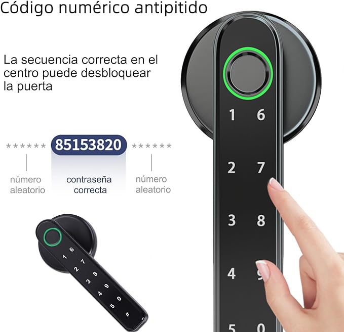 LKUWEE Cerradura Inteligente 5 en 1, Huella Digital/APP/Contraseña/Tarjeta IC/Llave Mecánica Cerradura Electrónica Digital, Recargable, Protección con Contraseña, APP Control.