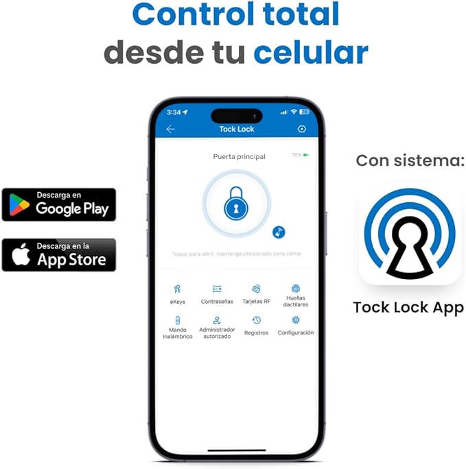 Tock Lock - Cerradura inteligente para puerta principal | Chapa digital 5 métodos de acceso | Plata.