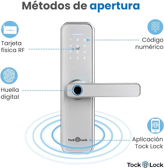 Tock Lock - Cerradura inteligente para puerta principal | Chapa digital 5 métodos de acceso | Plata.
