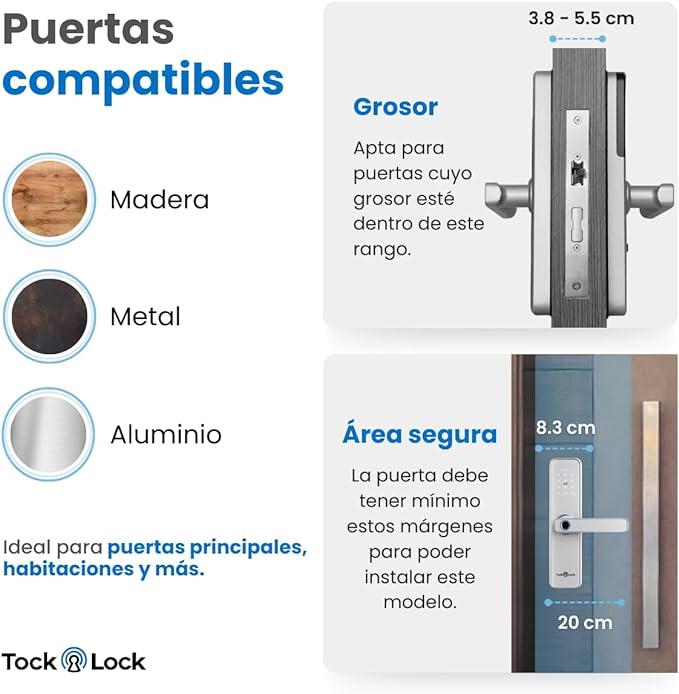 Tock Lock - Cerradura inteligente para puerta principal | Chapa digital 5 métodos de acceso | Plata.
